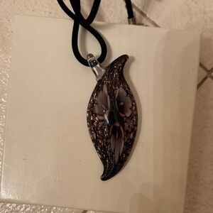 Black and Brown Glass Pendant Necklace
